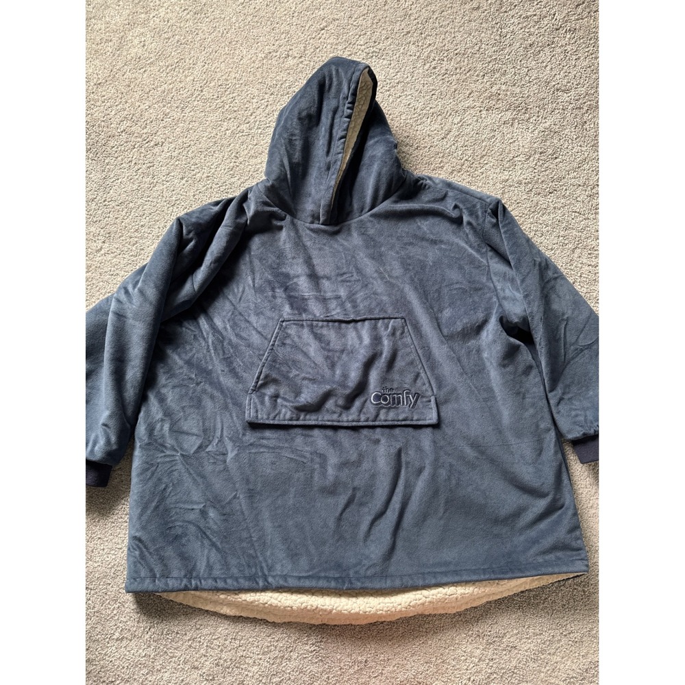 The Comfy Kids Oversized Wearable Blanket Hoodie Navy Blue Sherpa Lined One Size